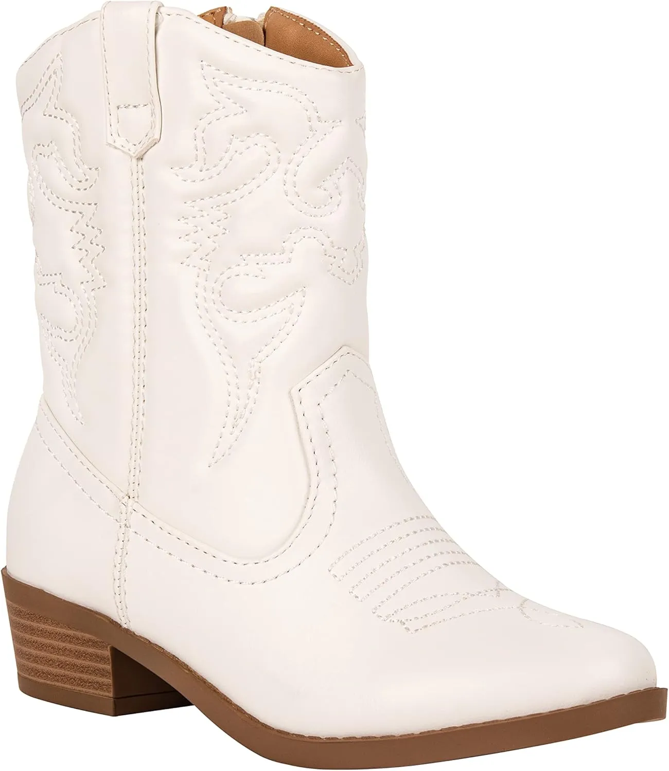 ~ Andie ~ Kids Western Cowboy Stitched Pointe Toe Low Heel Ankle Mid Shaft Fashion Girls Boys Unisex Boots Children