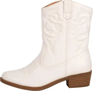 ~ Andie ~ Kids Western Cowboy Stitched Pointe Toe Low Heel Ankle Mid Shaft Fashion Girls Boys Unisex Boots Children