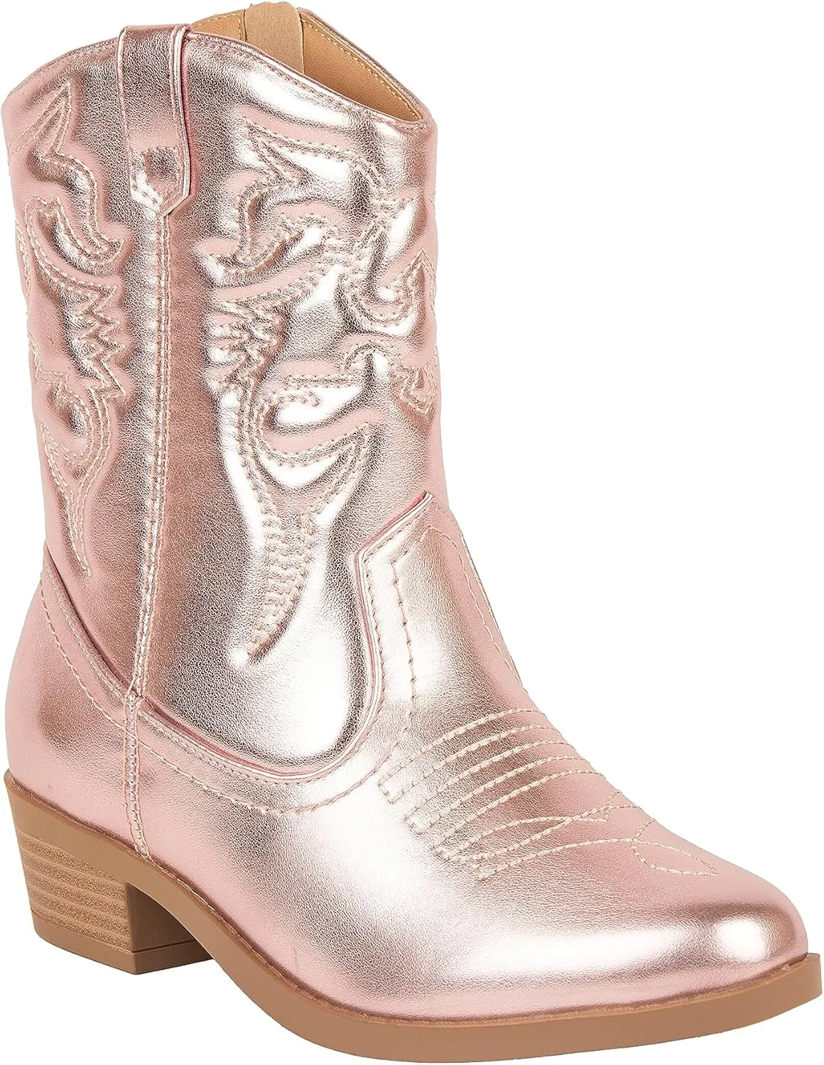 ~ Andie ~ Kids Western Cowboy Stitched Pointe Toe Low Heel Ankle Mid Shaft Fashion Girls Boys Unisex Boots Children