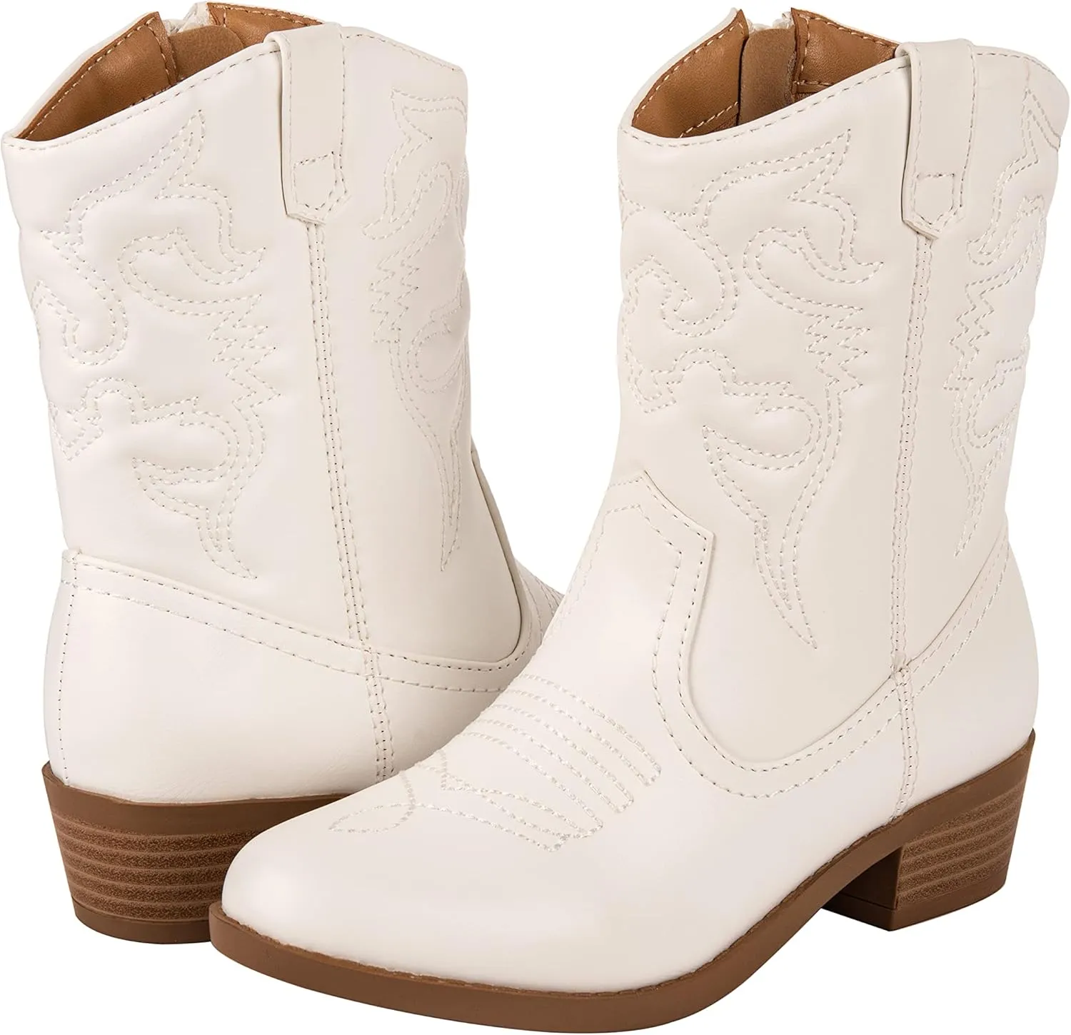 ~ Andie ~ Kids Western Cowboy Stitched Pointe Toe Low Heel Ankle Mid Shaft Fashion Girls Boys Unisex Boots Children