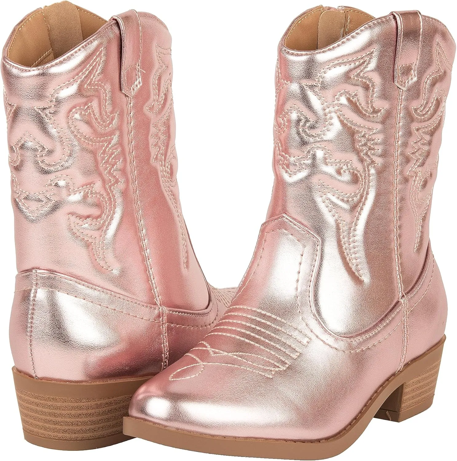 ~ Andie ~ Kids Western Cowboy Stitched Pointe Toe Low Heel Ankle Mid Shaft Fashion Girls Boys Unisex Boots Children