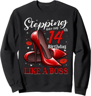 14 and Fabulous High Heels Stepping Into My 14th Birthday Sweatshirt