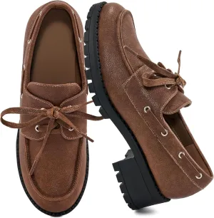 Ablanczoom Platform Oxford Shoes for Women : Lace Up Women's Platform Chunky Loafers with Lug Sole Dress Shoes for Work Business