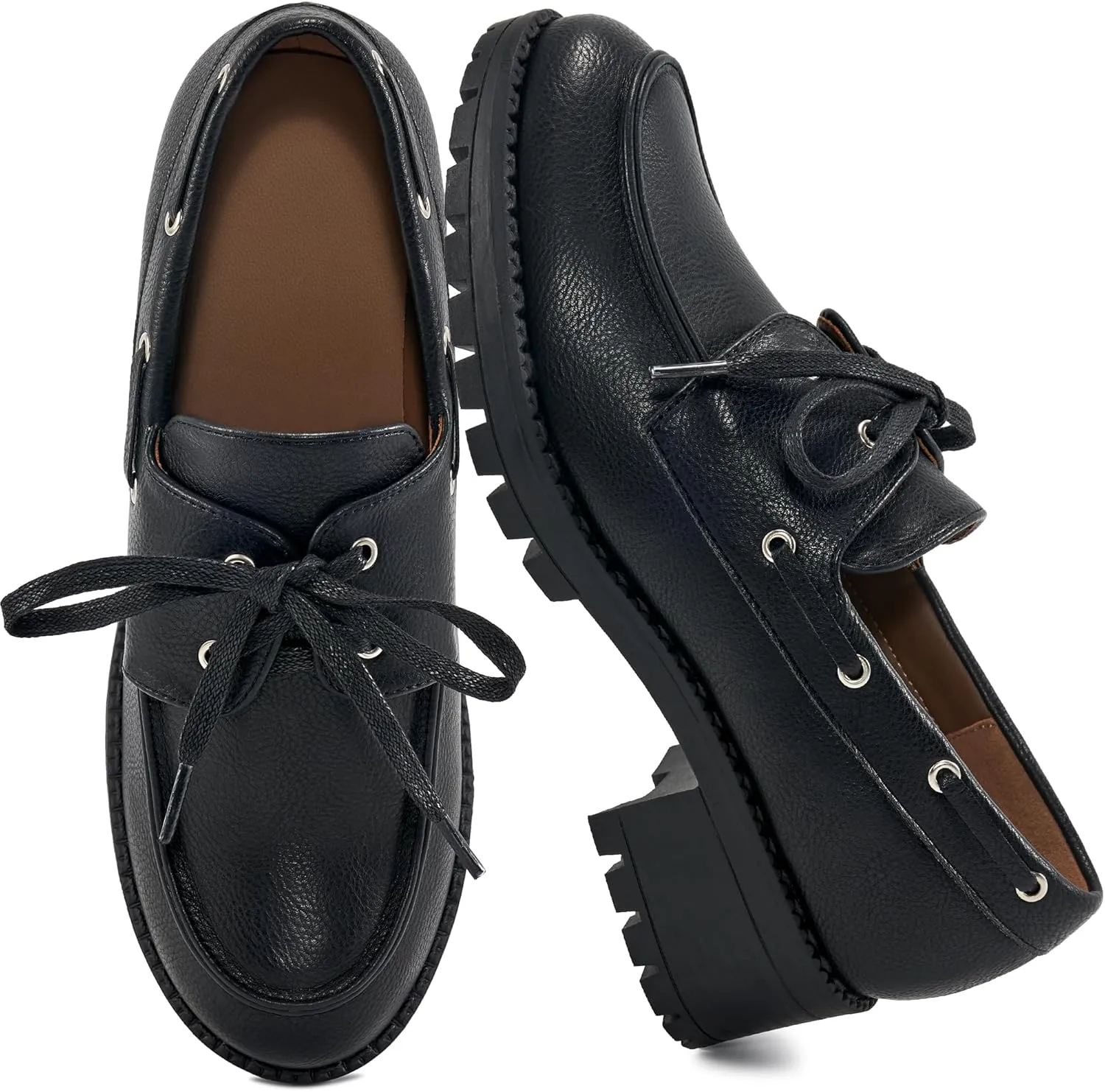 Ablanczoom Platform Oxford Shoes for Women : Lace Up Women's Platform Chunky Loafers with Lug Sole Dress Shoes for Work Business