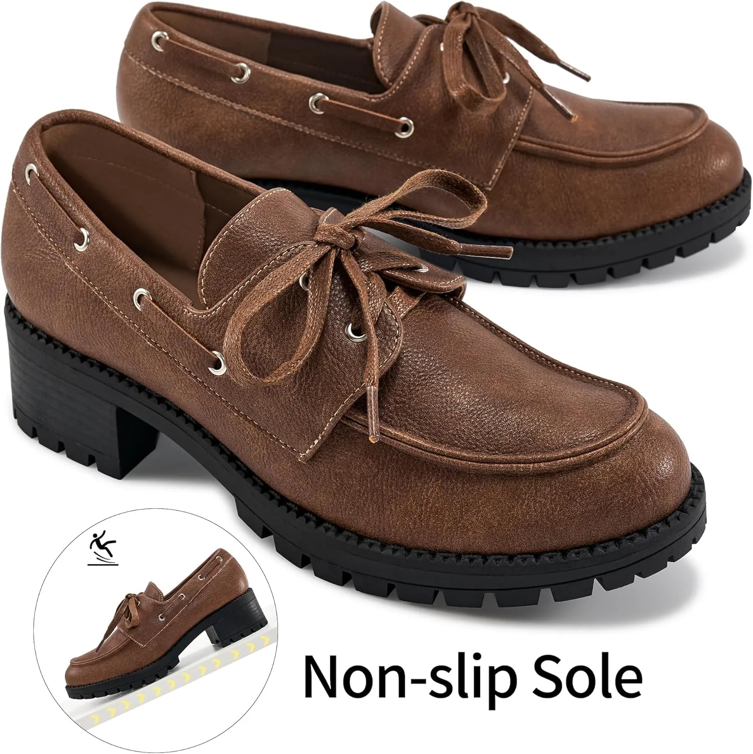 Ablanczoom Platform Oxford Shoes for Women : Lace Up Women's Platform Chunky Loafers with Lug Sole Dress Shoes for Work Business