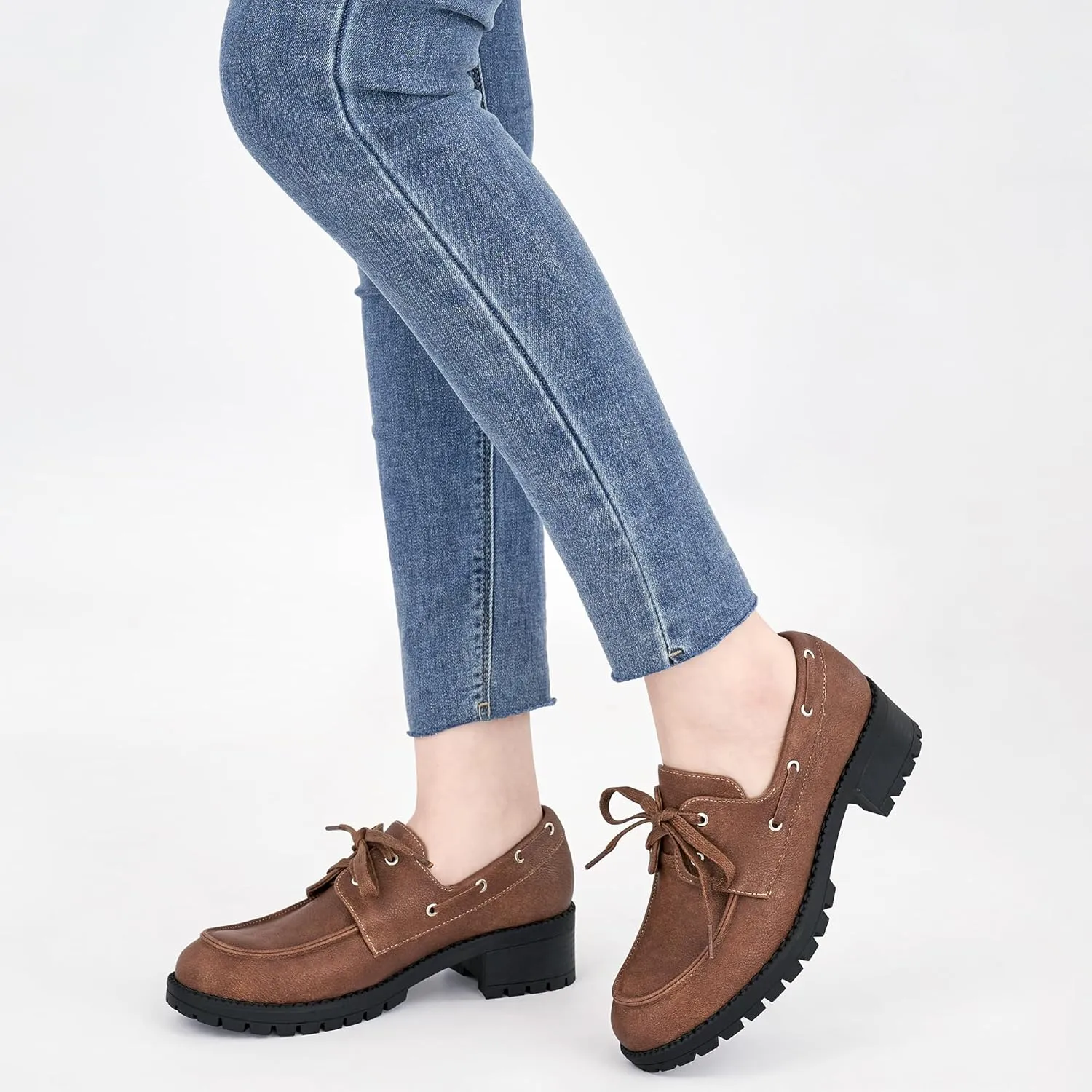 Ablanczoom Platform Oxford Shoes for Women : Lace Up Women's Platform Chunky Loafers with Lug Sole Dress Shoes for Work Business