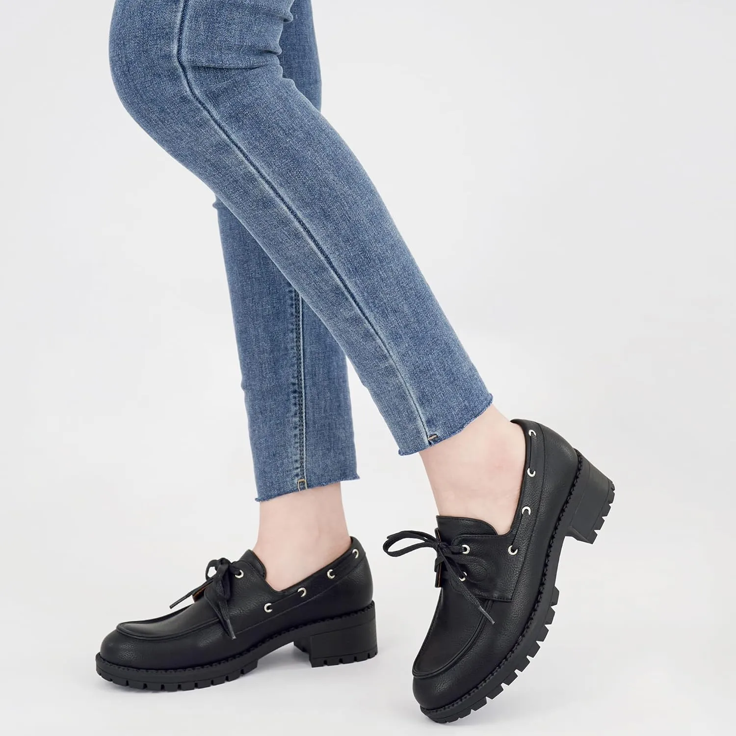 Ablanczoom Platform Oxford Shoes for Women : Lace Up Women's Platform Chunky Loafers with Lug Sole Dress Shoes for Work Business