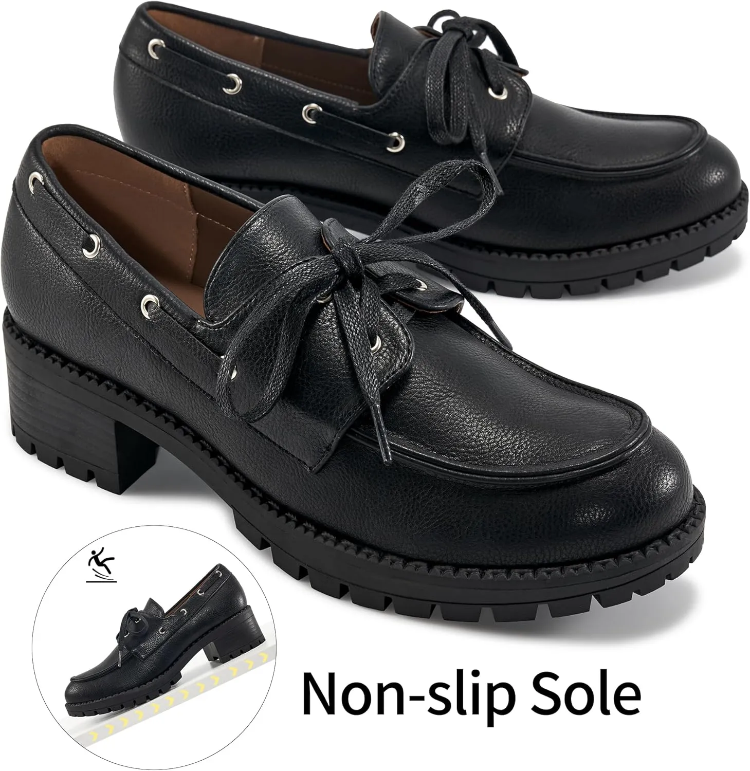Ablanczoom Platform Oxford Shoes for Women : Lace Up Women's Platform Chunky Loafers with Lug Sole Dress Shoes for Work Business