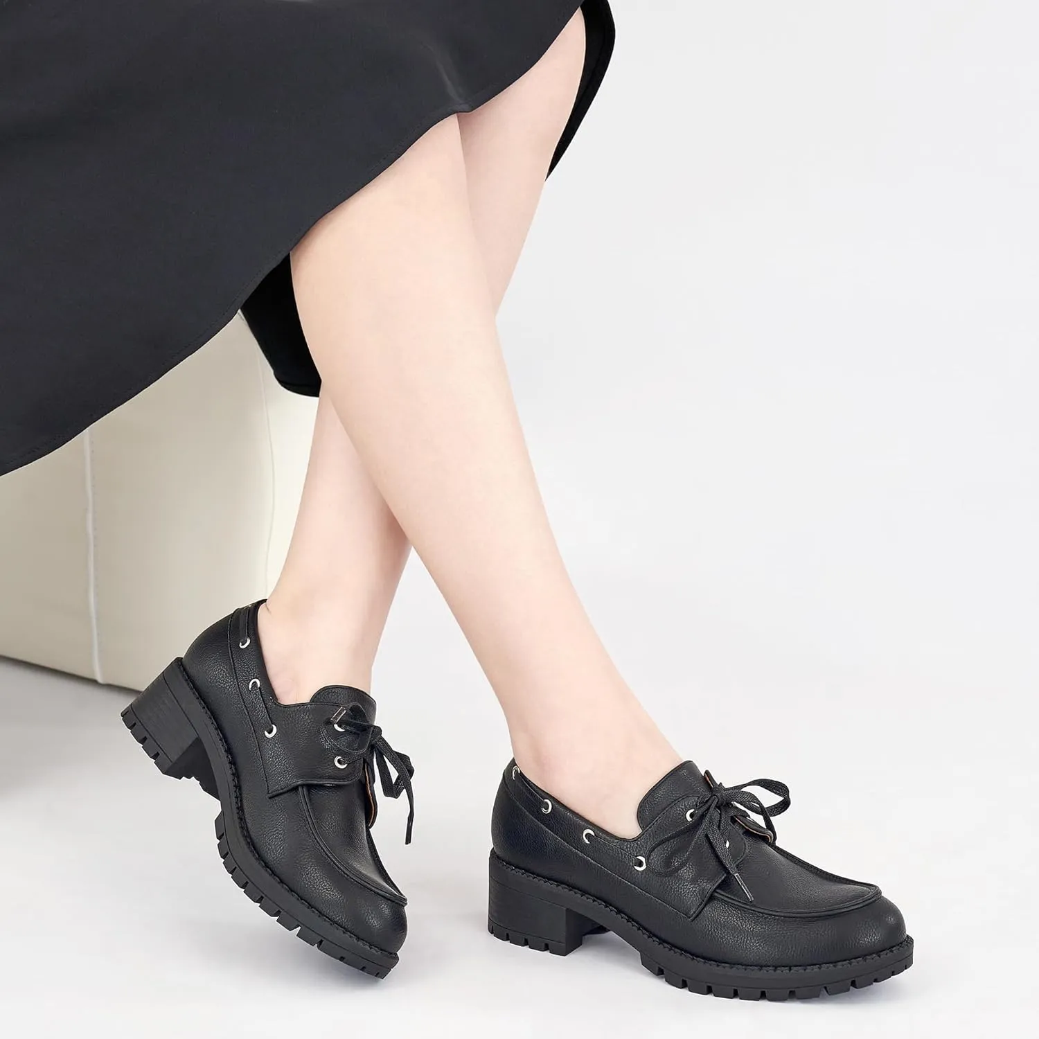 Ablanczoom Platform Oxford Shoes for Women : Lace Up Women's Platform Chunky Loafers with Lug Sole Dress Shoes for Work Business