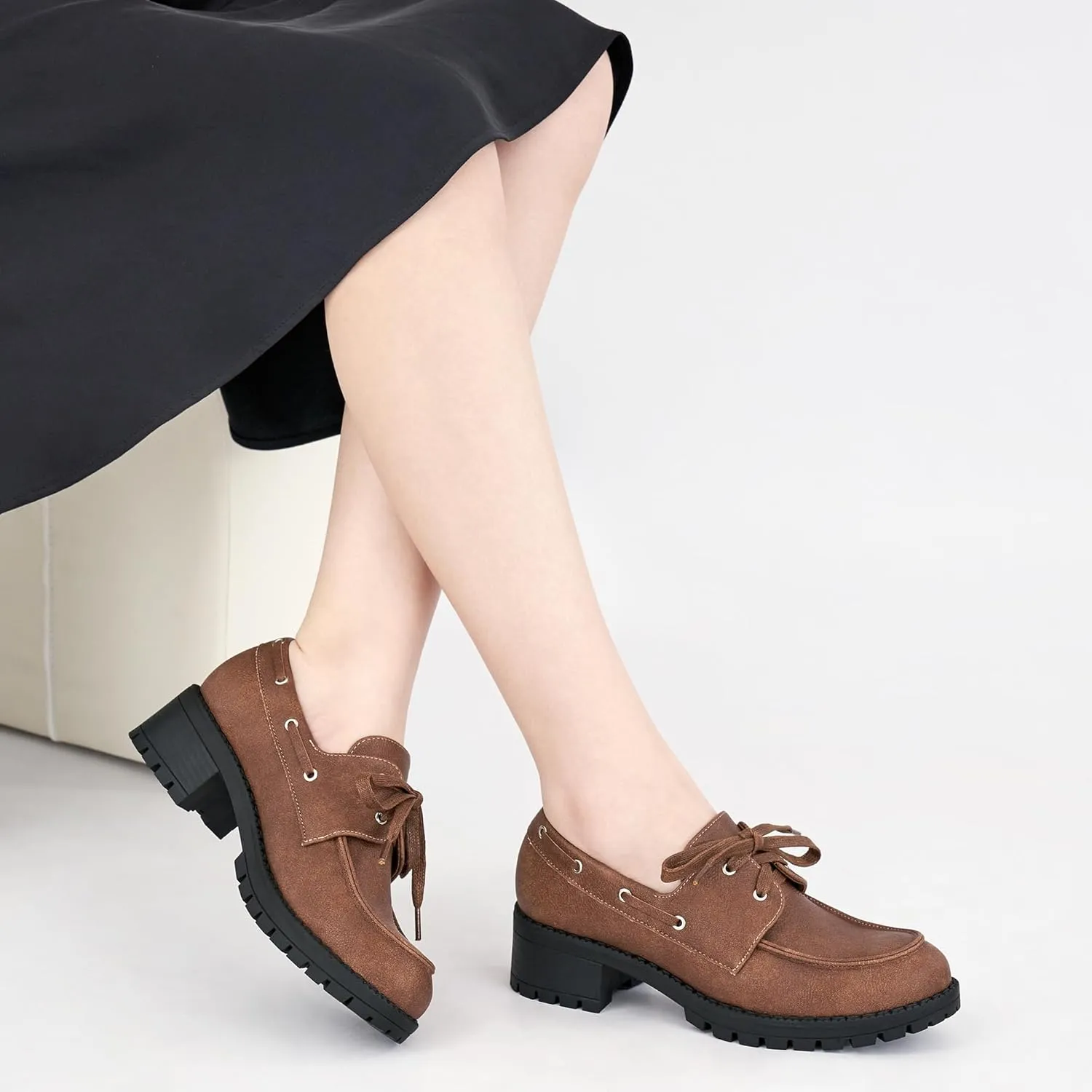 Ablanczoom Platform Oxford Shoes for Women : Lace Up Women's Platform Chunky Loafers with Lug Sole Dress Shoes for Work Business