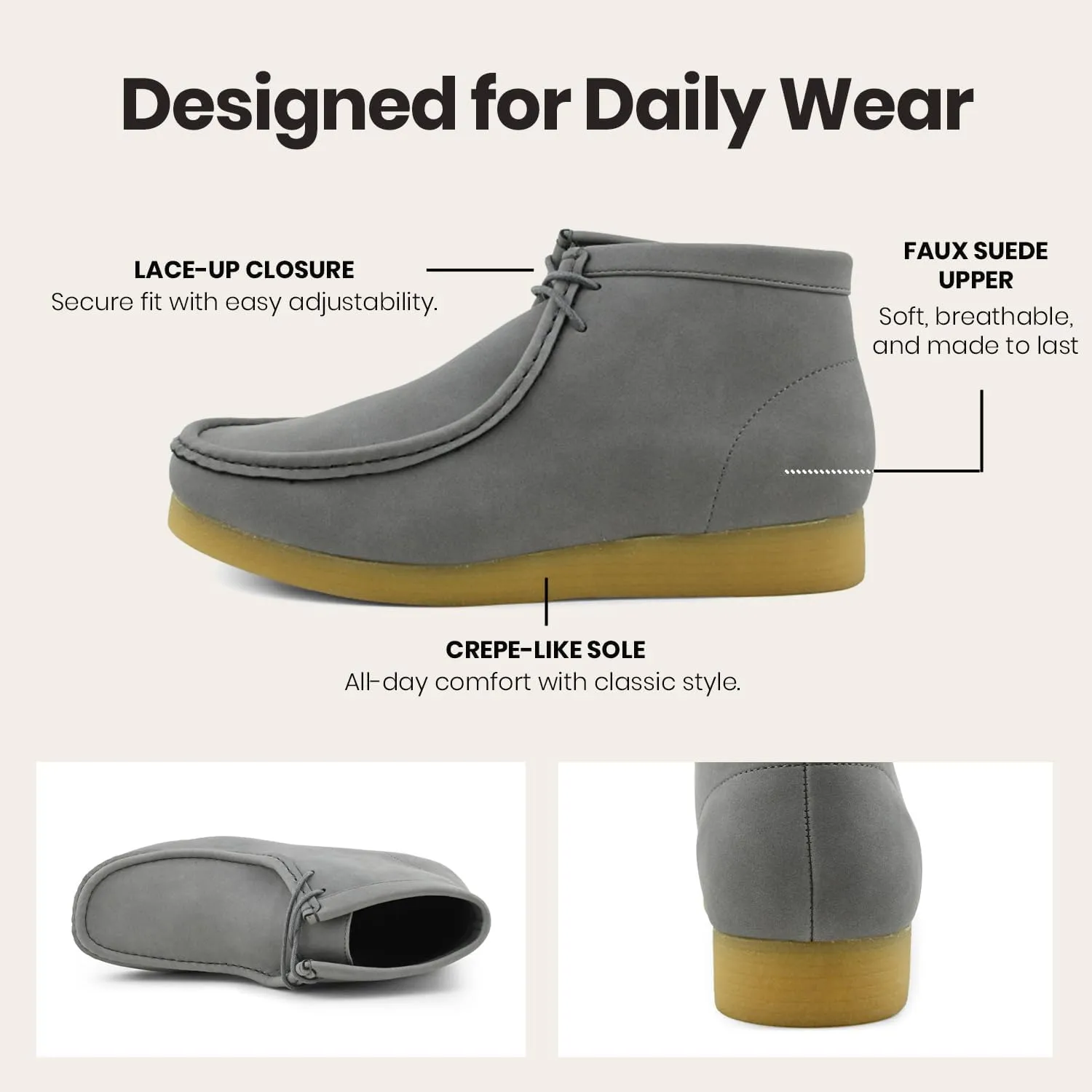 Amali Casual Chukka Boots for Men, High-Top, Lace Up Suede Men's Shoes, Desert Boots with Crepe Rubber Sole