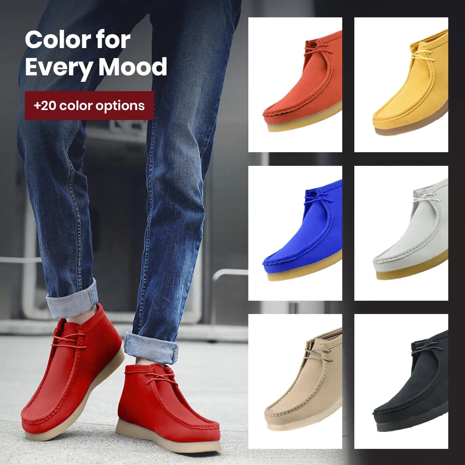 Amali Casual Chukka Boots for Men, High-Top, Lace Up Suede Men's Shoes, Desert Boots with Crepe Rubber Sole