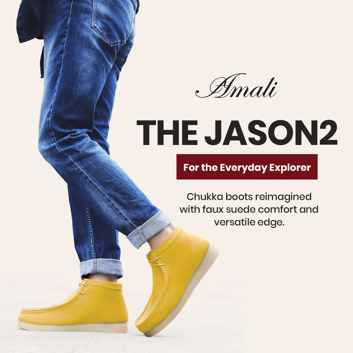 Amali Casual Chukka Boots for Men, High-Top, Lace Up Suede Men's Shoes, Desert Boots with Crepe Rubber Sole