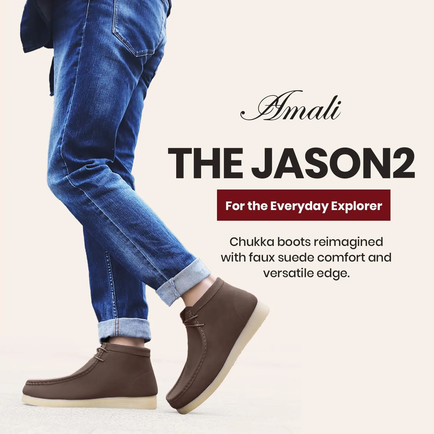 Amali Casual Chukka Boots for Men, High-Top, Lace Up Suede Men's Shoes, Desert Boots with Crepe Rubber Sole