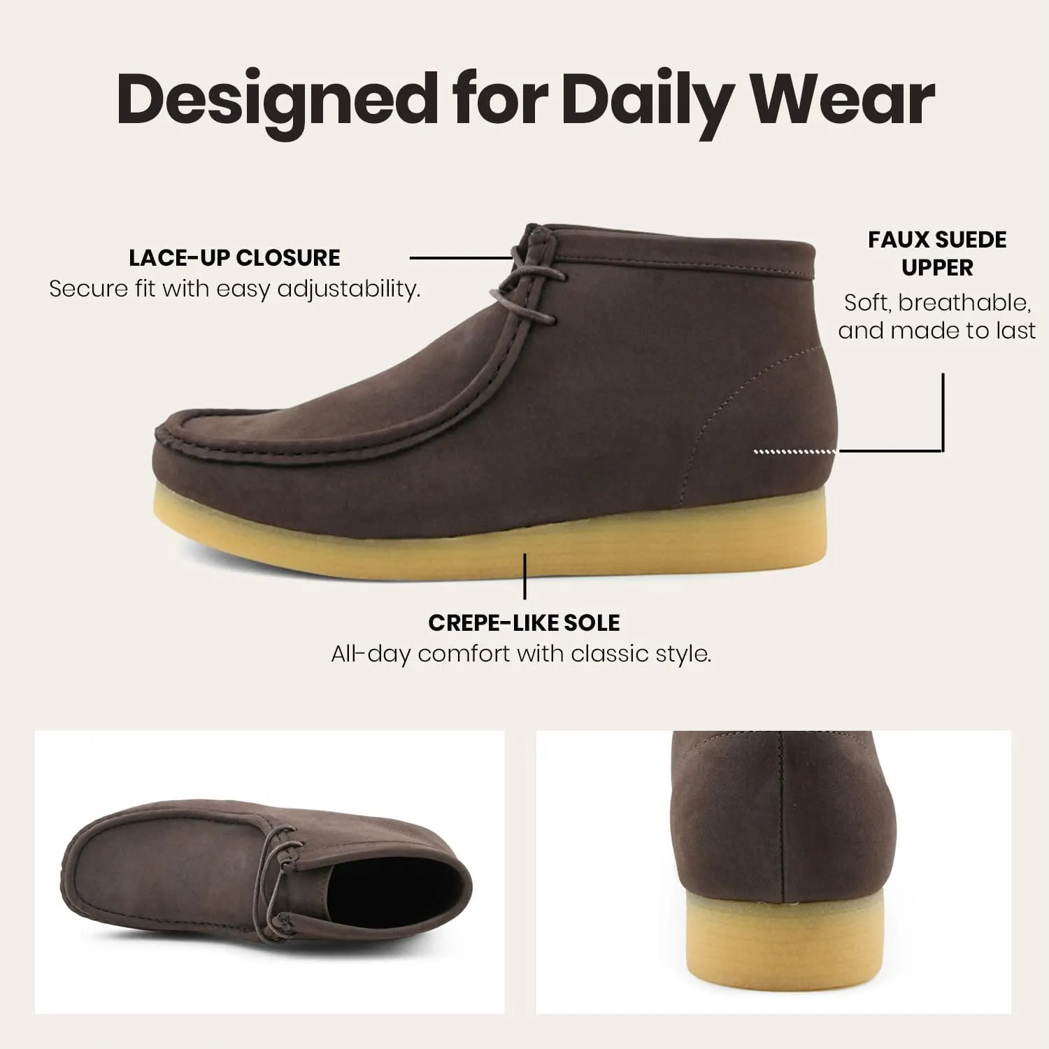 Amali Casual Chukka Boots for Men, High-Top, Lace Up Suede Men's Shoes, Desert Boots with Crepe Rubber Sole