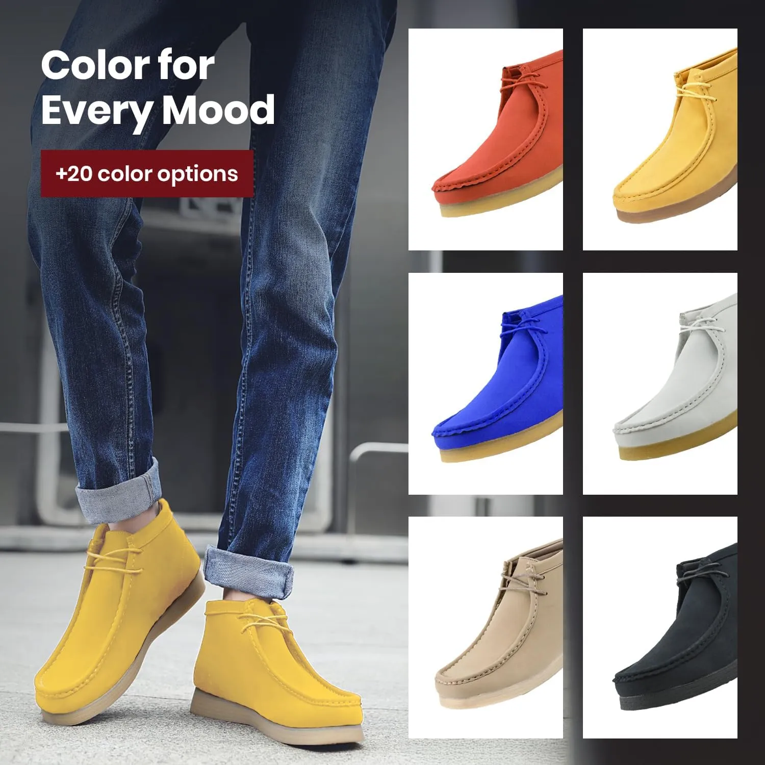 Amali Casual Chukka Boots for Men, High-Top, Lace Up Suede Men's Shoes, Desert Boots with Crepe Rubber Sole