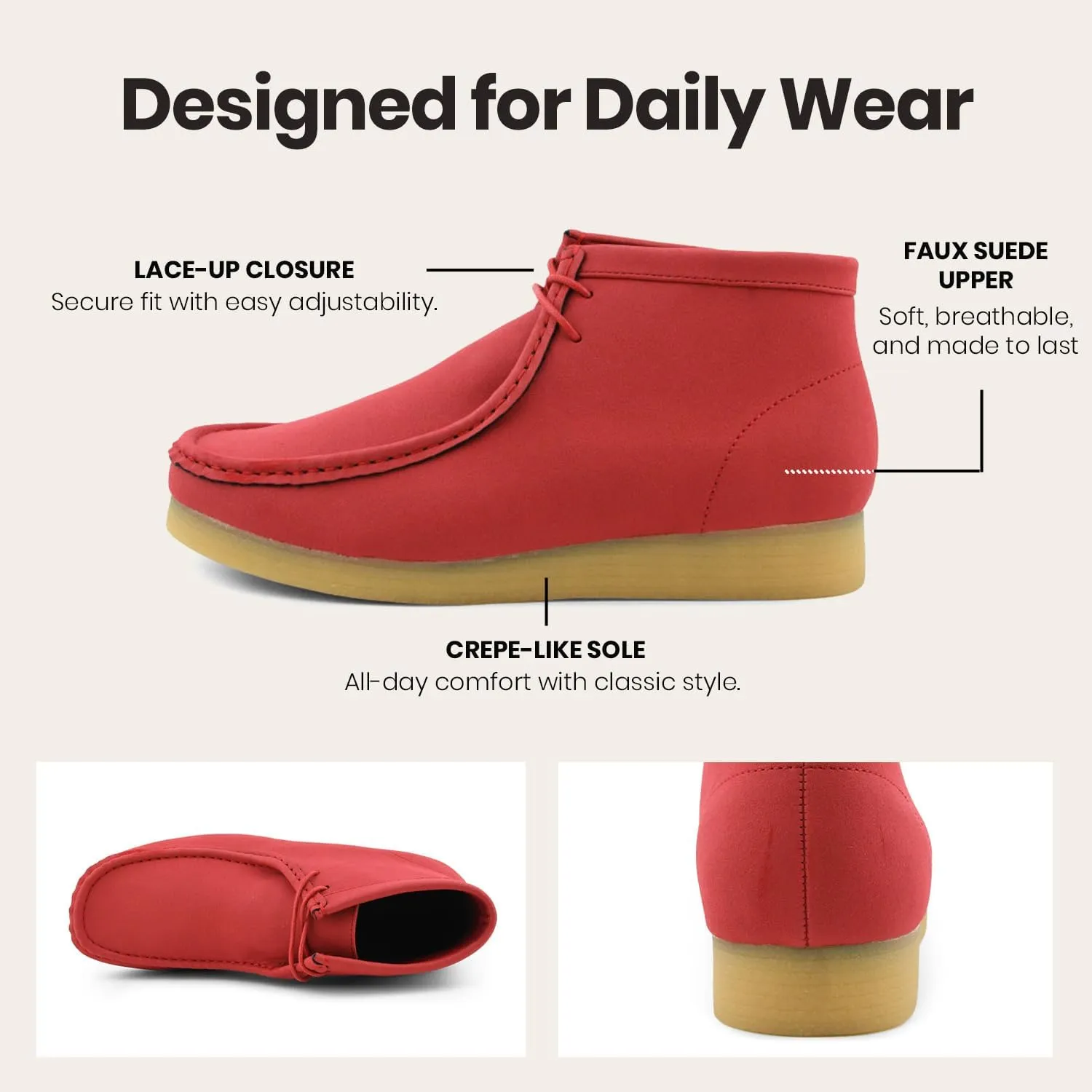 Amali Casual Chukka Boots for Men, High-Top, Lace Up Suede Men's Shoes, Desert Boots with Crepe Rubber Sole