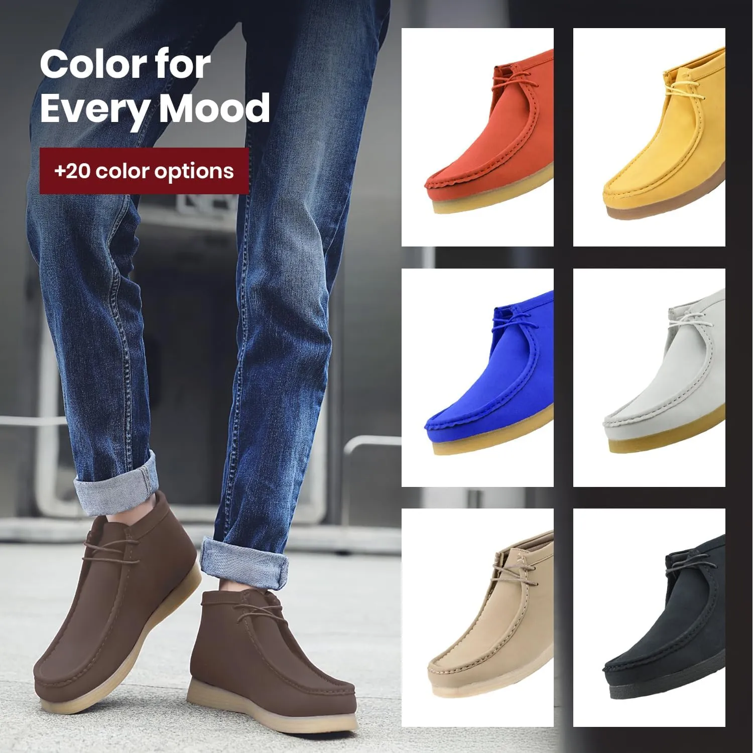 Amali Casual Chukka Boots for Men, High-Top, Lace Up Suede Men's Shoes, Desert Boots with Crepe Rubber Sole