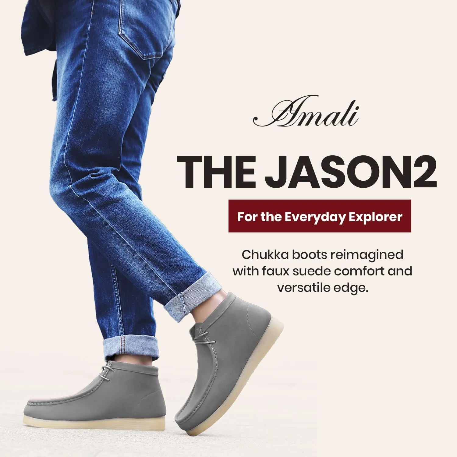 Amali Casual Chukka Boots for Men, High-Top, Lace Up Suede Men's Shoes, Desert Boots with Crepe Rubber Sole