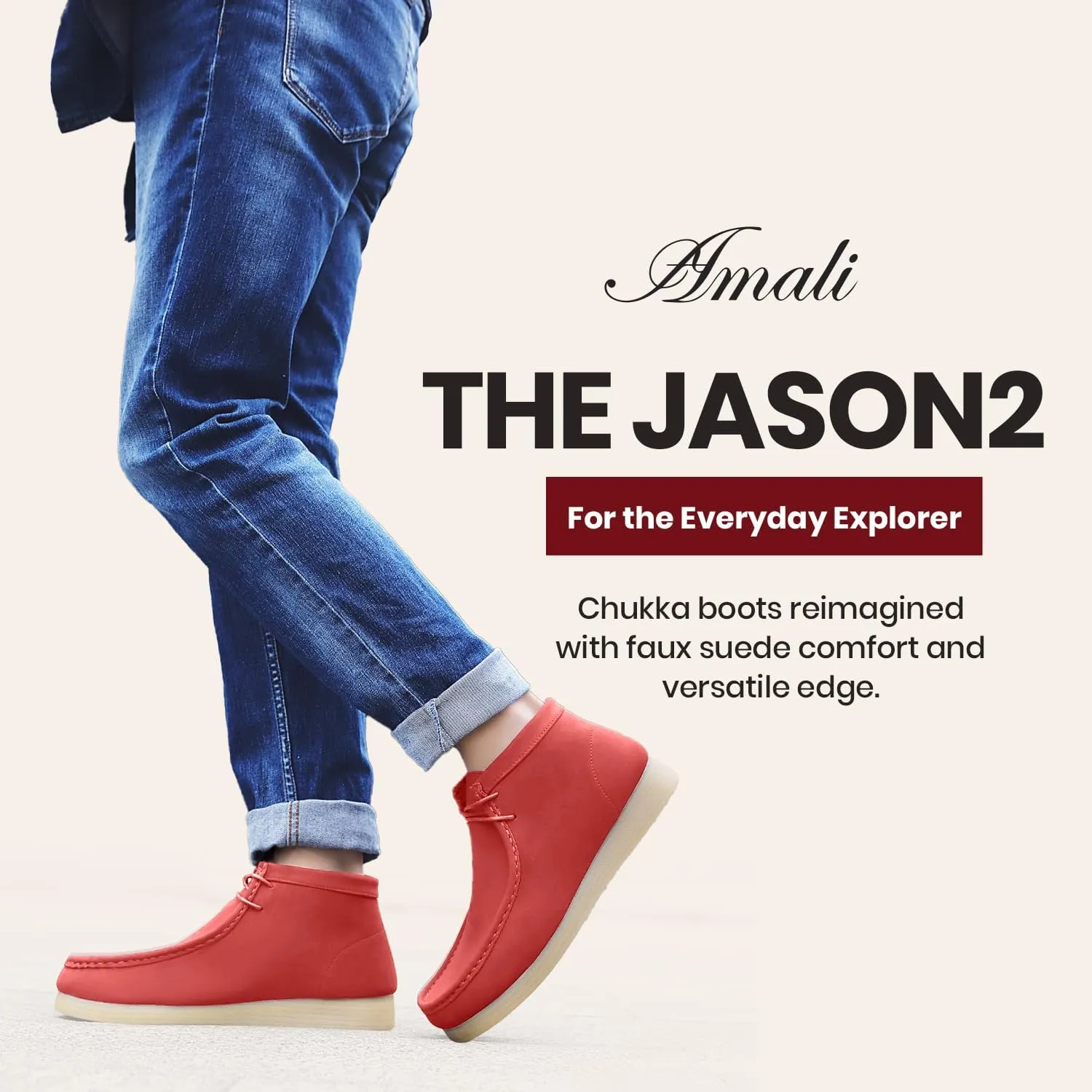 Amali Casual Chukka Boots for Men, High-Top, Lace Up Suede Men's Shoes, Desert Boots with Crepe Rubber Sole