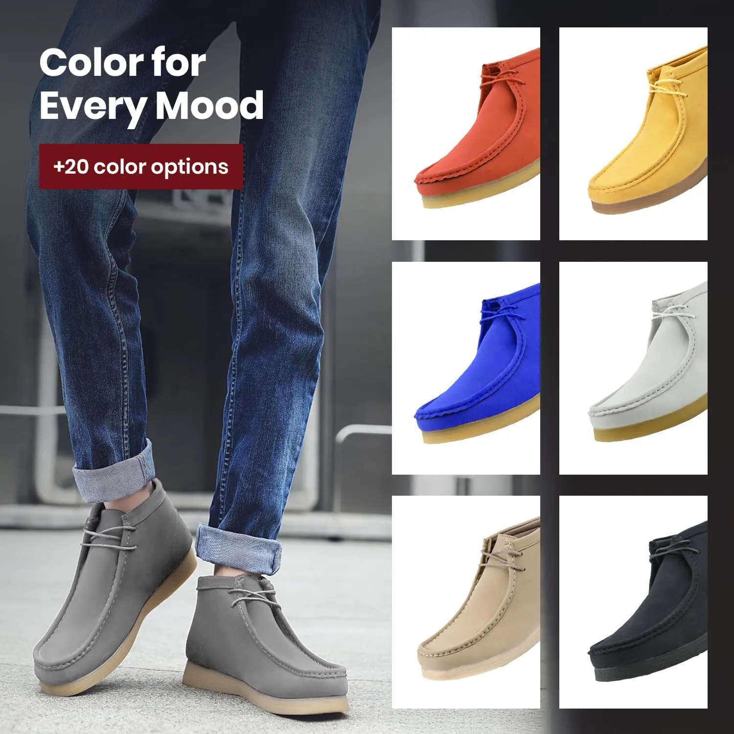 Amali Casual Chukka Boots for Men, High-Top, Lace Up Suede Men's Shoes, Desert Boots with Crepe Rubber Sole