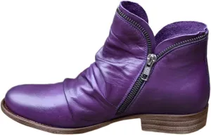 AMDBEL Ankle Boots for Women Arch Support Womens Low Heel Fashion Lace Up Zipper Booties Slip On Vintage Leather Fall Boots