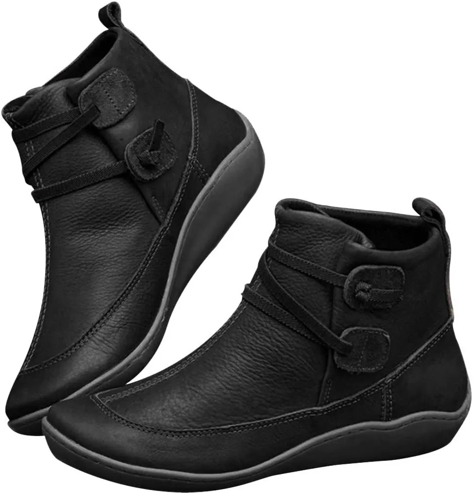 AMDBEL Ankle Boots For Women Dressy, Short Booties Zipper Platform Boots Round Toe Non-Slip Combat Womens Cowboy Ankle Boots