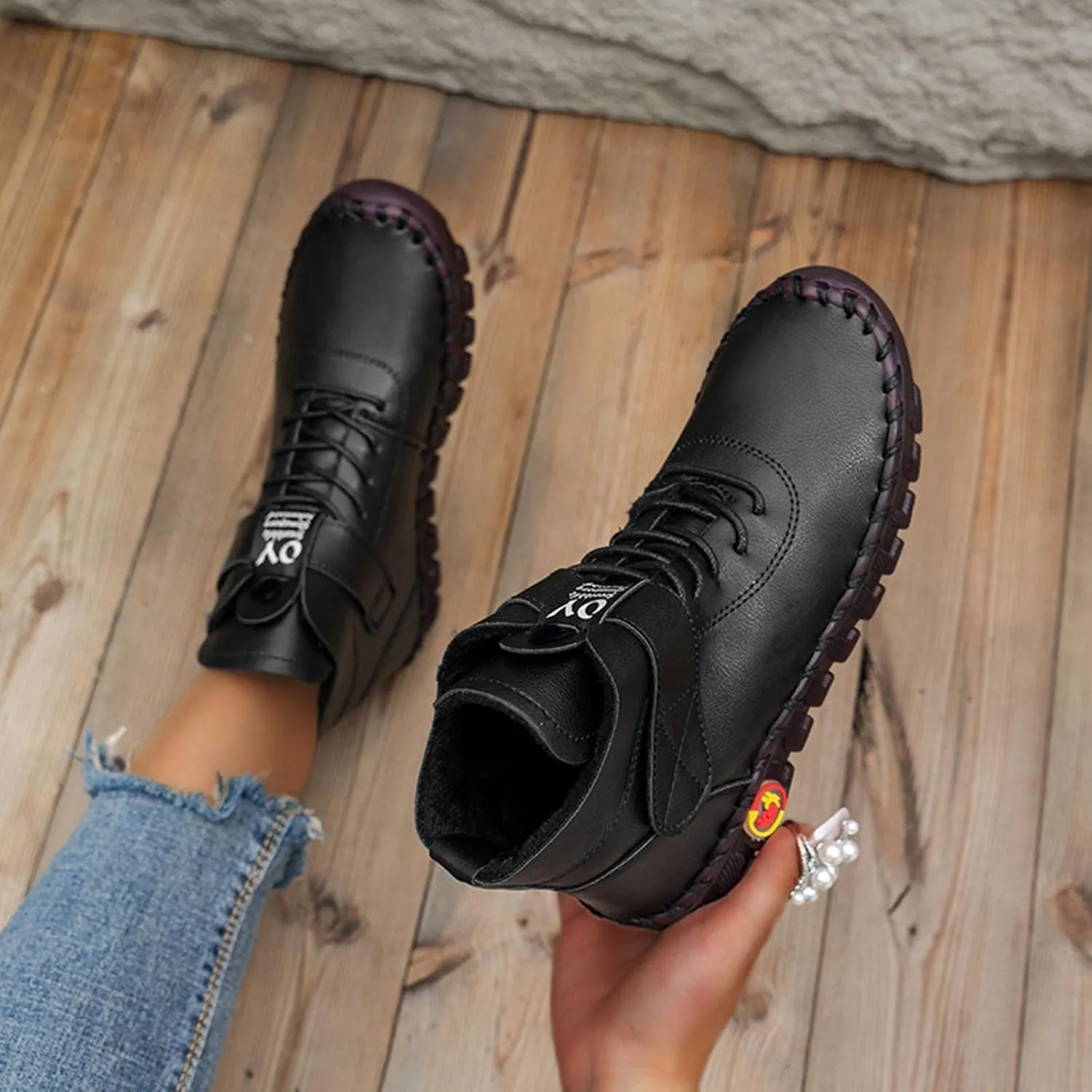 AMDBEL Boots for Women Fashion Dressy, Womens Snow Boots Winter Lace Up Plush Warm Warm Fur Lined Booties Short Ankle Boots