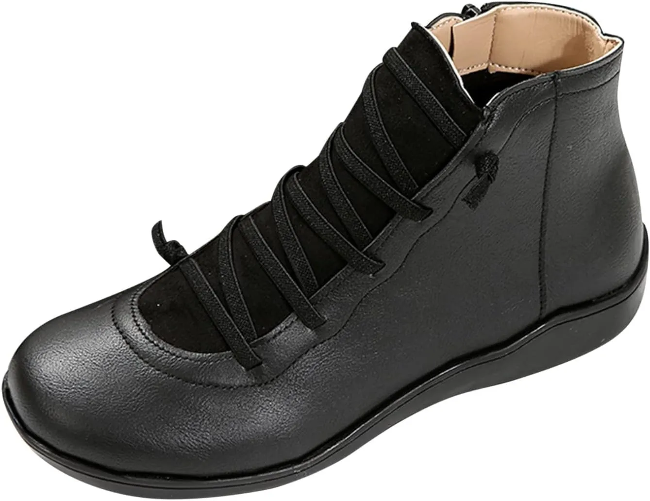 AMDBEL Cowboy Boots for Women Short, Arch Support Low Heel Fashion Lace Up Zipper Booties Slip On Leather Short Booties, Ankle Boots For Women Comfy Flat, Winter Boots for Women 2023