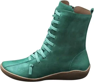 AMDBEL Cowboy Boots for Women Short,Women Ankle Boots Waterproof, Booties for Women Casual Lace-up Side Zipper Flat Boots Round Toe Pull-on Comfortable Cowboy Cowgirl Ankle Boots 02