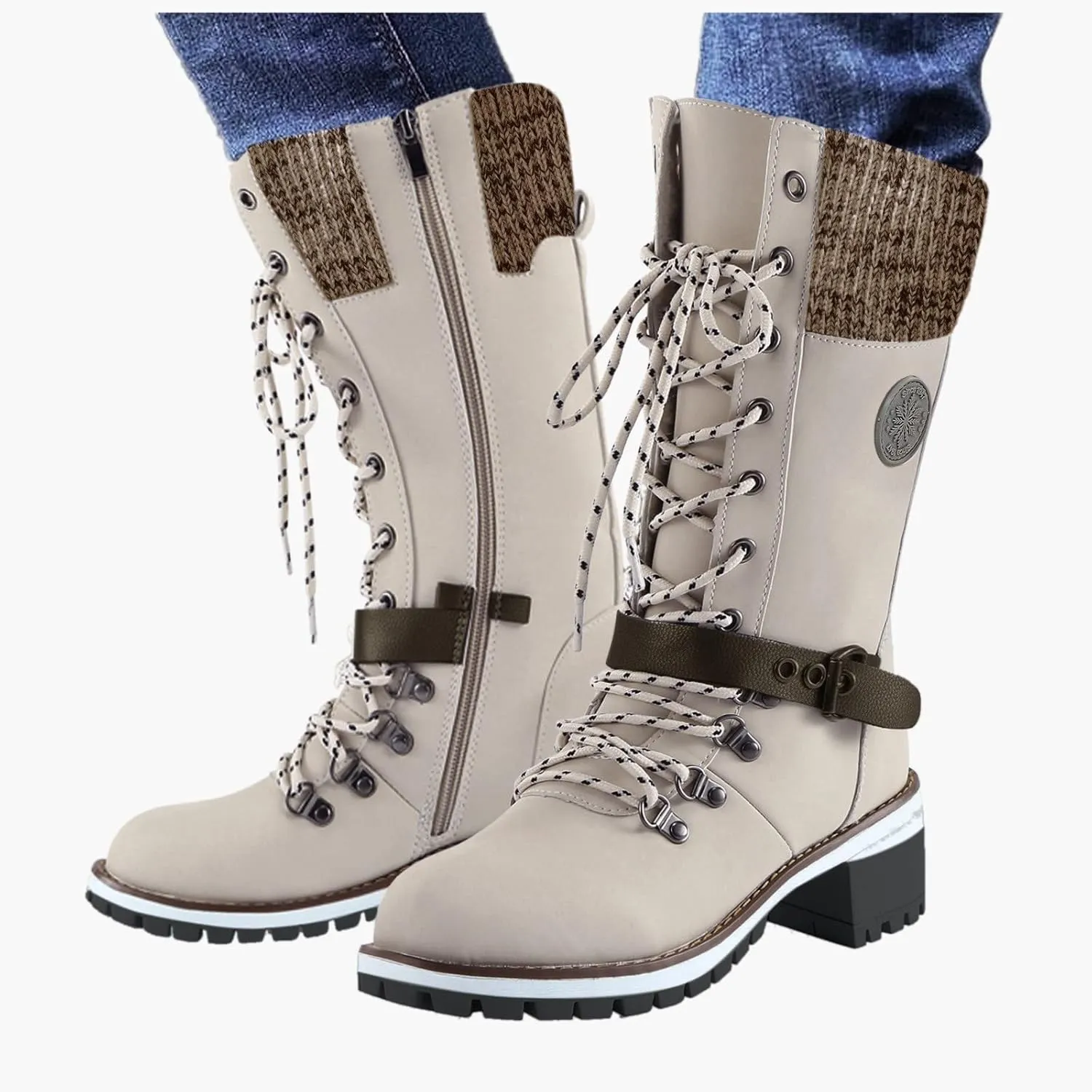 AMDBEL Fall Boots for Women 2023, Women's Combat Riding Platform Knee High Boots Lace Up Fall Gothic Motorcycle Boots