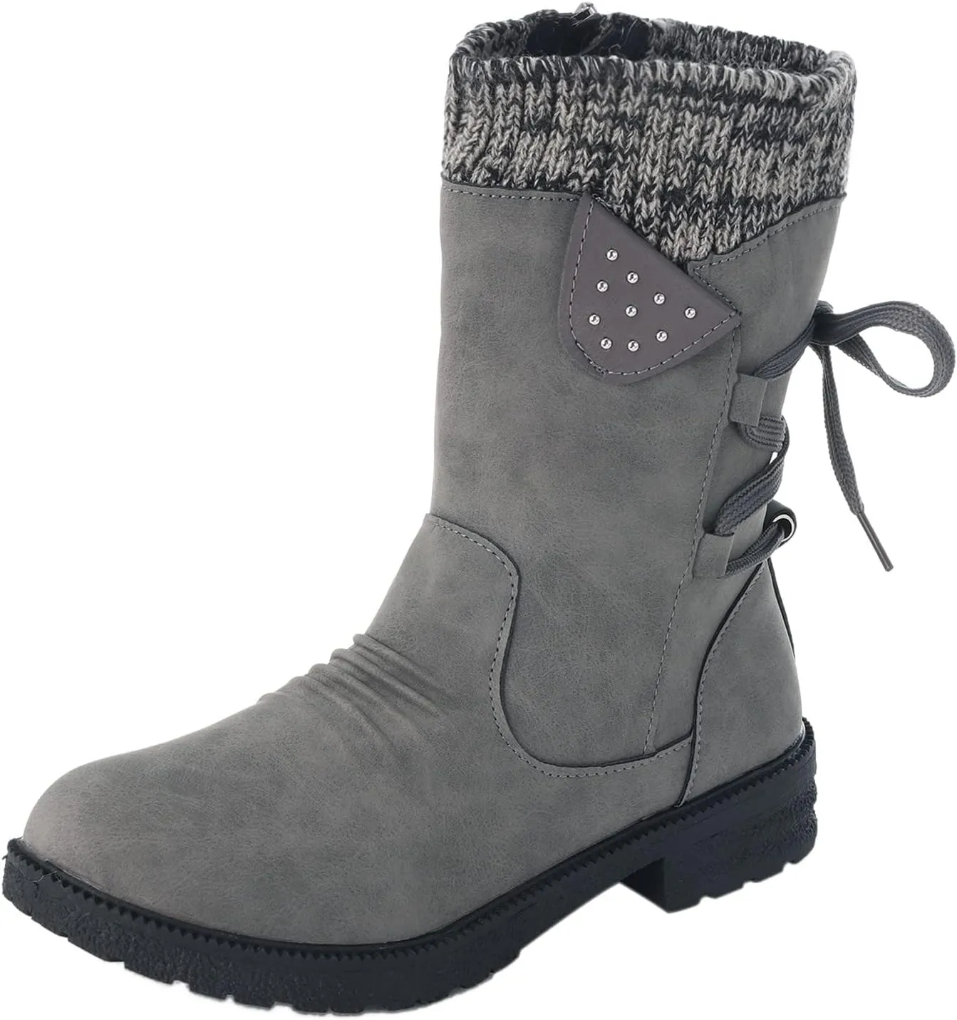 AMDBEL Knee High Boots Women Low Heel, Womens Boots Fall 2023 Knee High, Snow Boots for Women Fur Lined Round Toe Square Heel Snow Boots Winter Mid Calf Boots