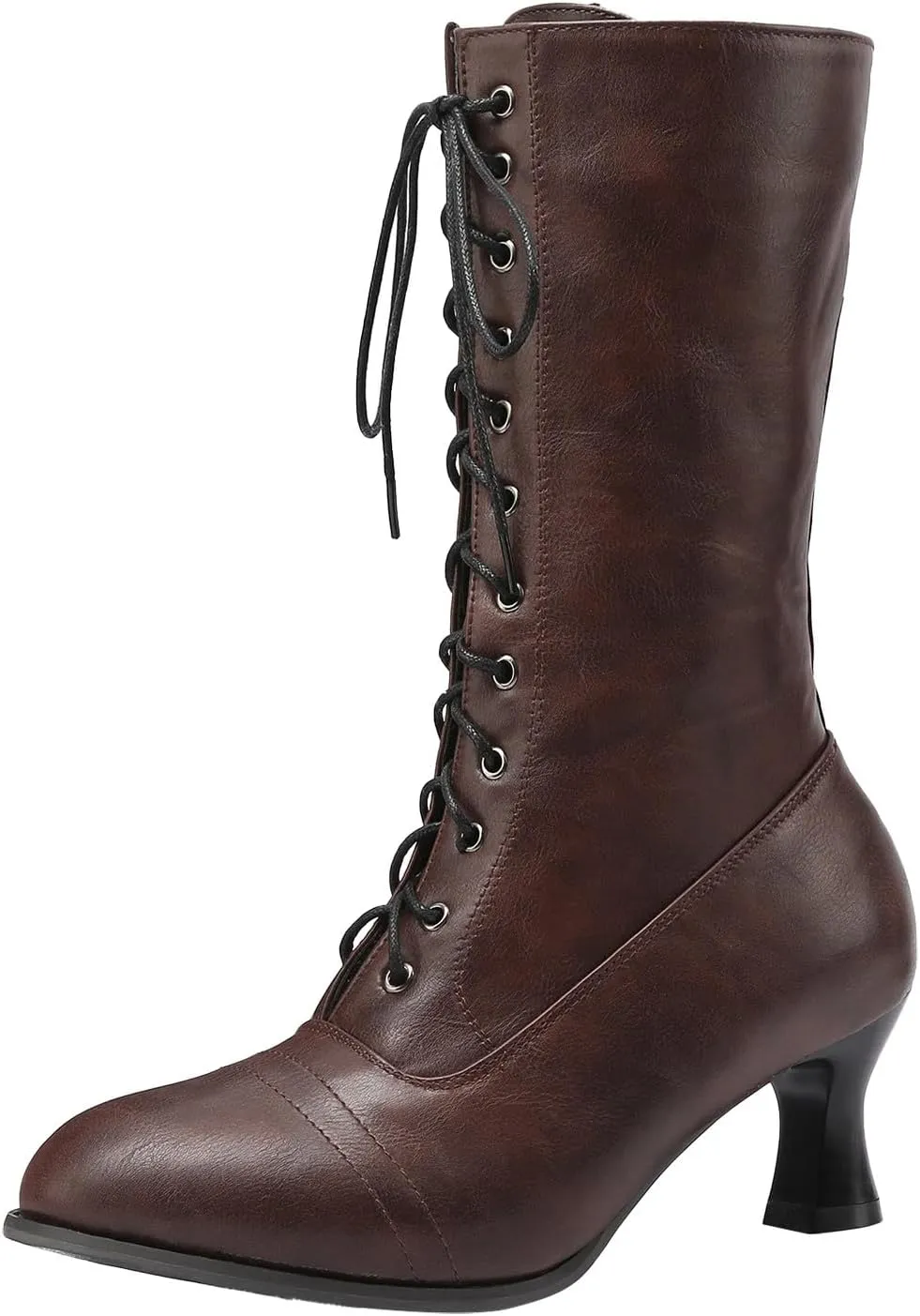 AMDBEL Renaissance Boots Women Wide Calf,Women Medieval Pirate Boots Flat Pull On Western Knight Boots Low Heel Tall Boots