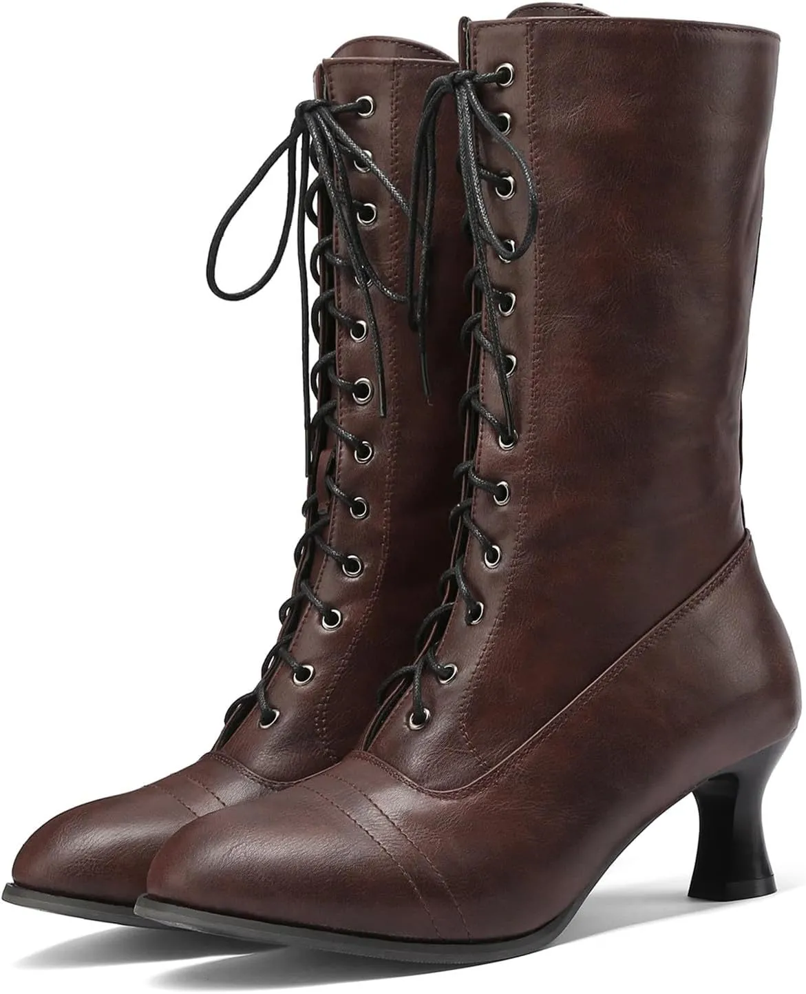 AMDBEL Renaissance Boots Women Wide Calf,Women Medieval Pirate Boots Flat Pull On Western Knight Boots Low Heel Tall Boots