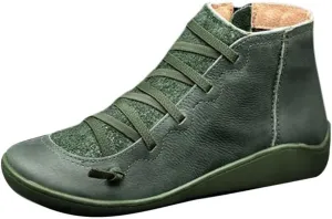 AMDBEL Womens Boots Ankle Comfortable, Ankle Boots for Women Arch Support, Womens Leather Cowboy Cowgirl Ankle Short Shoes Fashion Zipper Platform Wedge Booties, Winter Boots for Women 2023 Trendy