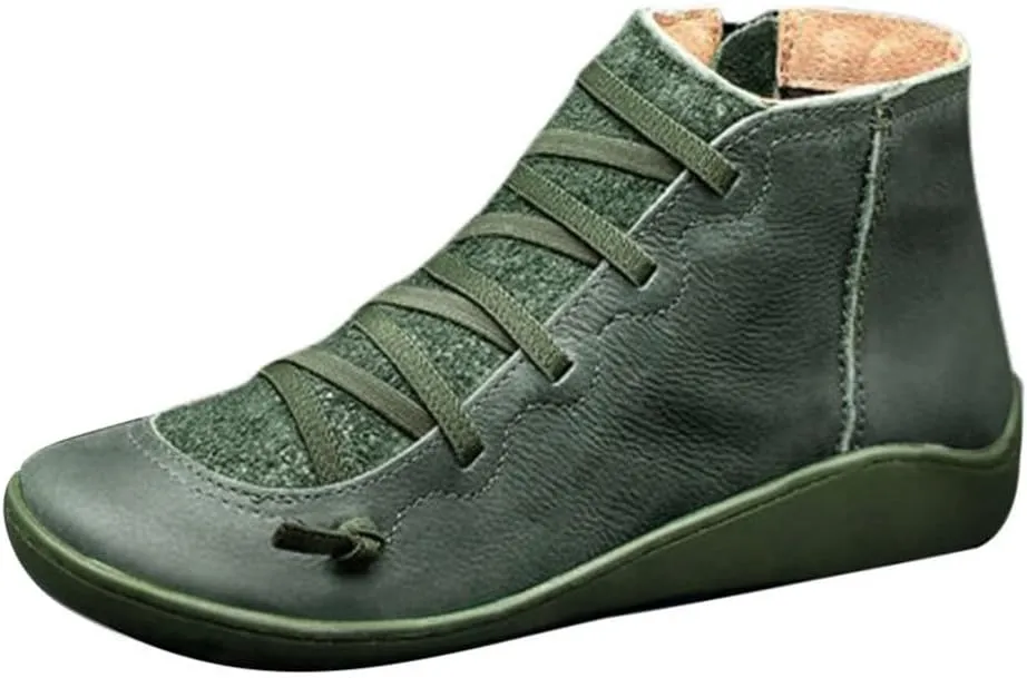 AMDBEL Womens Boots Ankle Comfortable, Ankle Boots for Women Arch Support, Womens Leather Cowboy Cowgirl Ankle Short Shoes Fashion Zipper Platform Wedge Booties, Winter Boots for Women 2023 Trendy