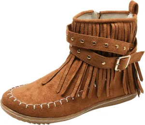 Ankle Boots for Women Comfortable Boots for Women Suede Fringe Tassel Round Toe Fashion Autumn and Winter Side Zipper