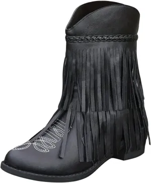 Ankle Boots for Women Dressy Winter Boots for Women 2024 Large Size V Cutout Tassel Chunky Heel Sleeve Short Booties