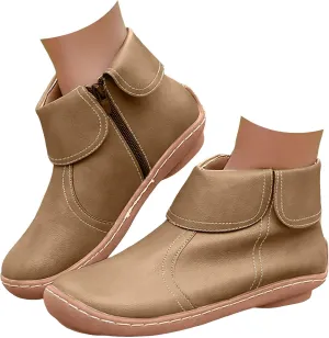 Ankle Boots for Women Fall Boots Women Round Toe Comfortable Side Zipper Flat Casual Walking Shoes Women Short Boots