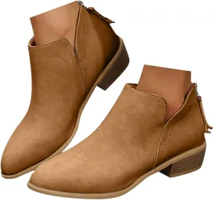 Ankle Boots for Women Low Heel Chunky Heel Boots Women's Fashion Color Matching Fall Winter Side Zipper Short Boots