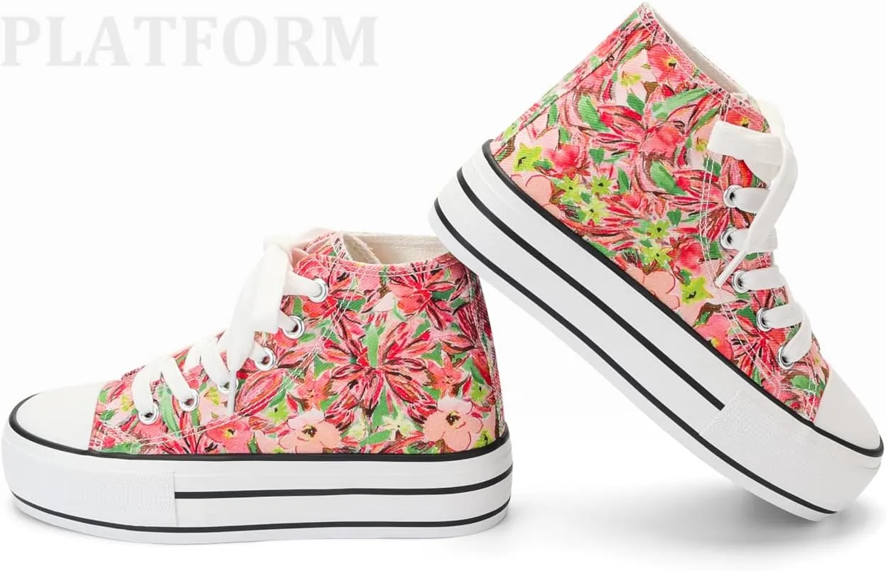 ANTLULU Girls?? Platform Canvas Shoes Low Top and High Top Canvas Sneakers Lace-up Fashion Casual Shoes for Girls
