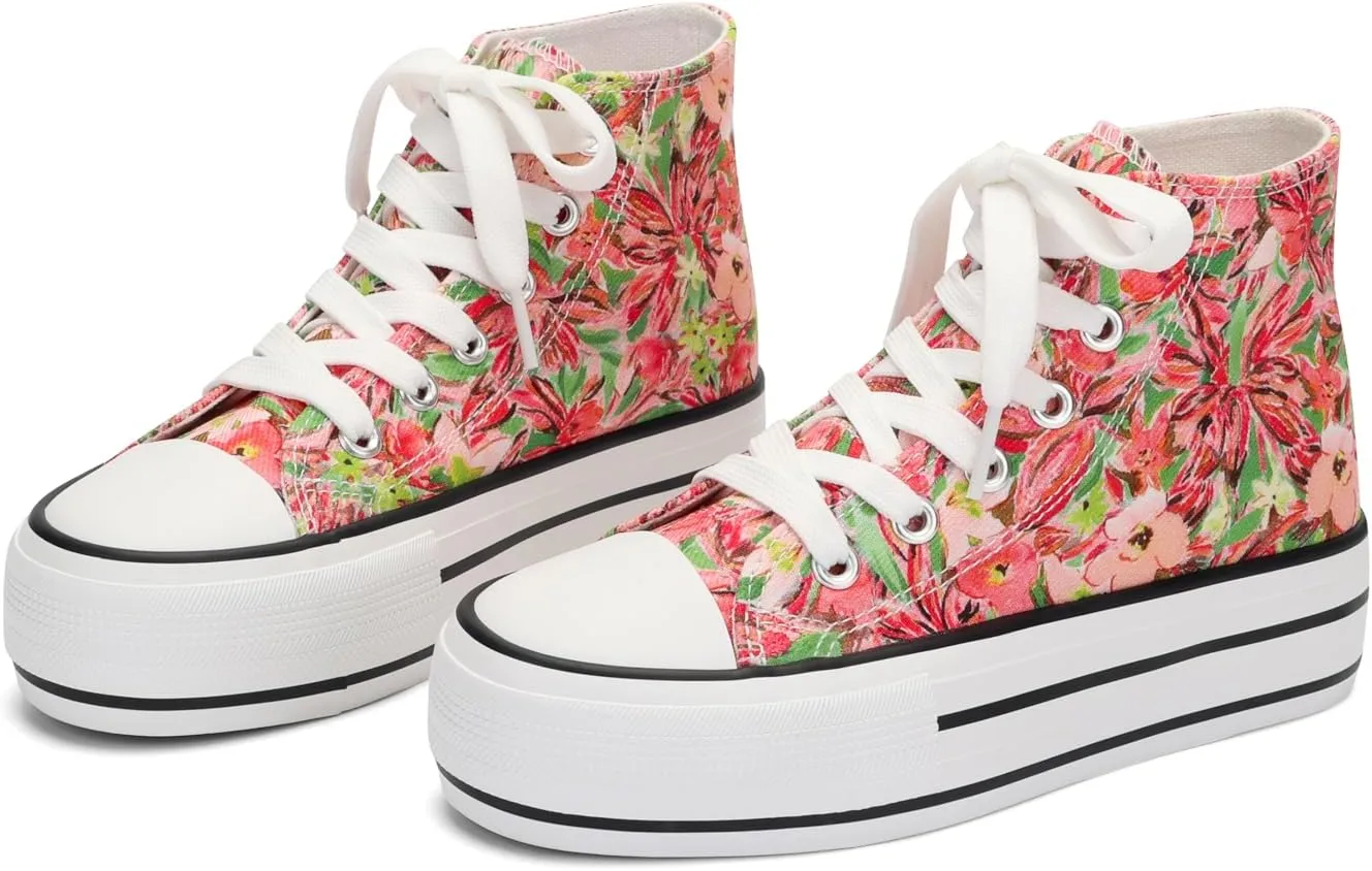 ANTLULU Girls?? Platform Canvas Shoes Low Top and High Top Canvas Sneakers Lace-up Fashion Casual Shoes for Girls