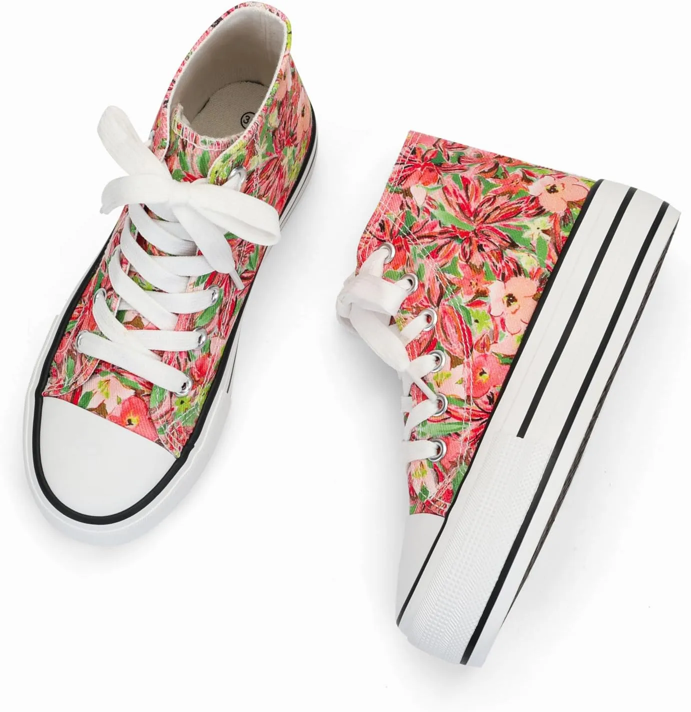 ANTLULU Girls?? Platform Canvas Shoes Low Top and High Top Canvas Sneakers Lace-up Fashion Casual Shoes for Girls
