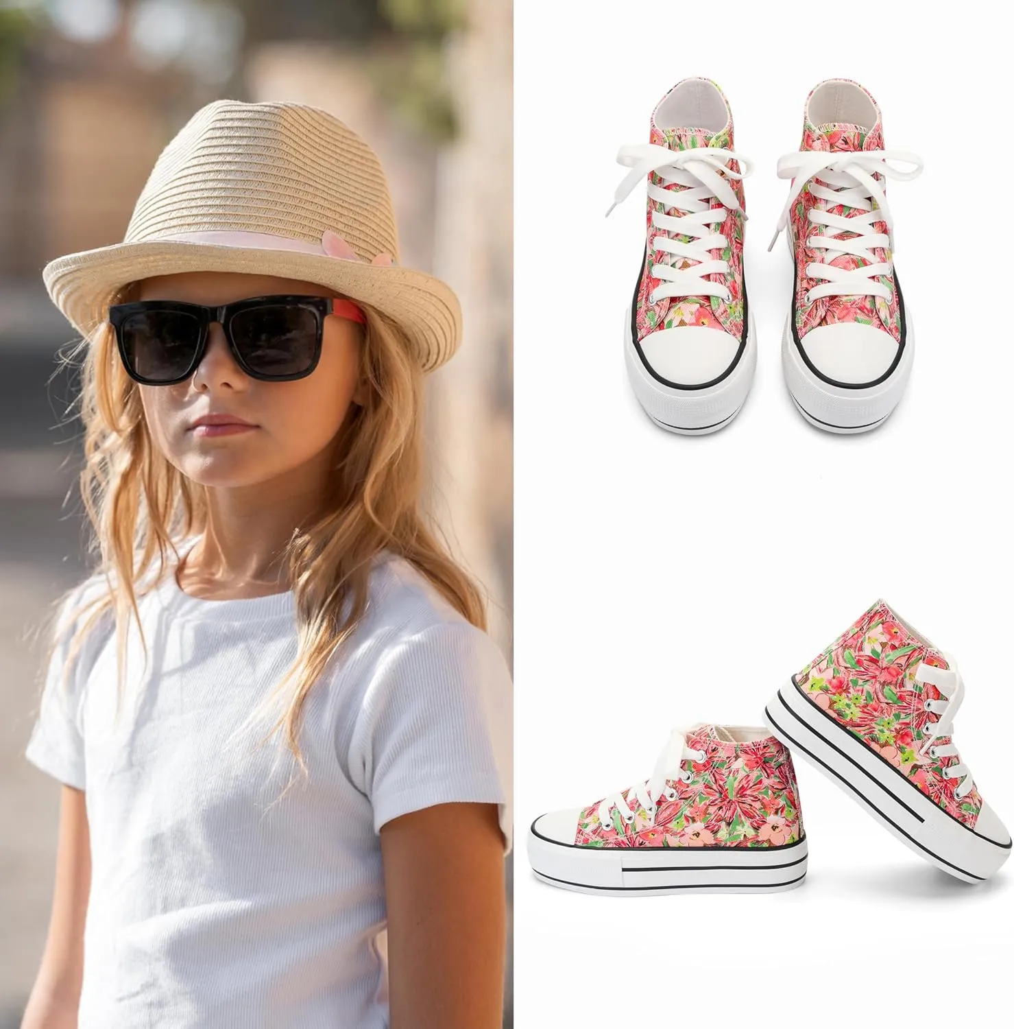 ANTLULU Girls?? Platform Canvas Shoes Low Top and High Top Canvas Sneakers Lace-up Fashion Casual Shoes for Girls