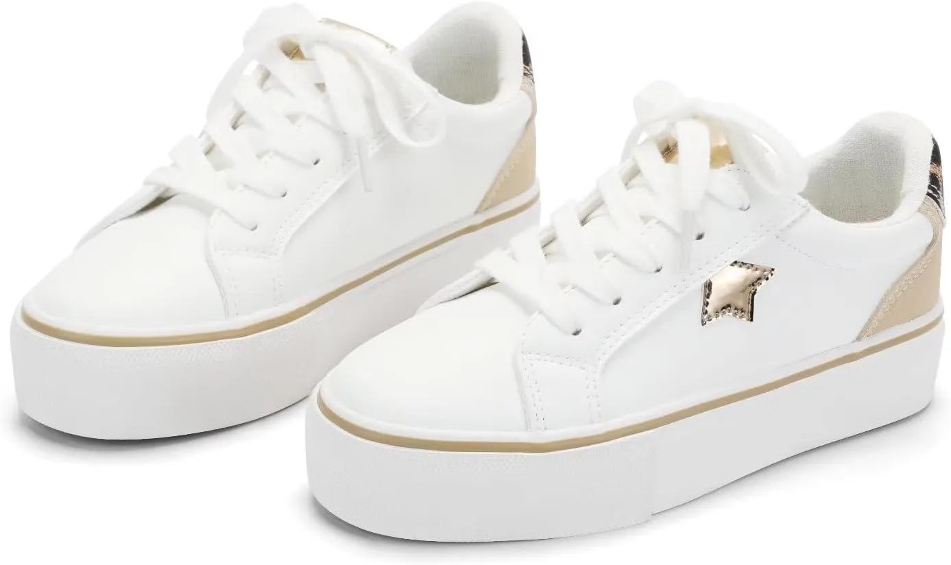 ANTLULU Girls??Platform Canvas Shoes Low Top and High Top Canvas Sneakers Lace-up Fashion Casual Shoes for Girls