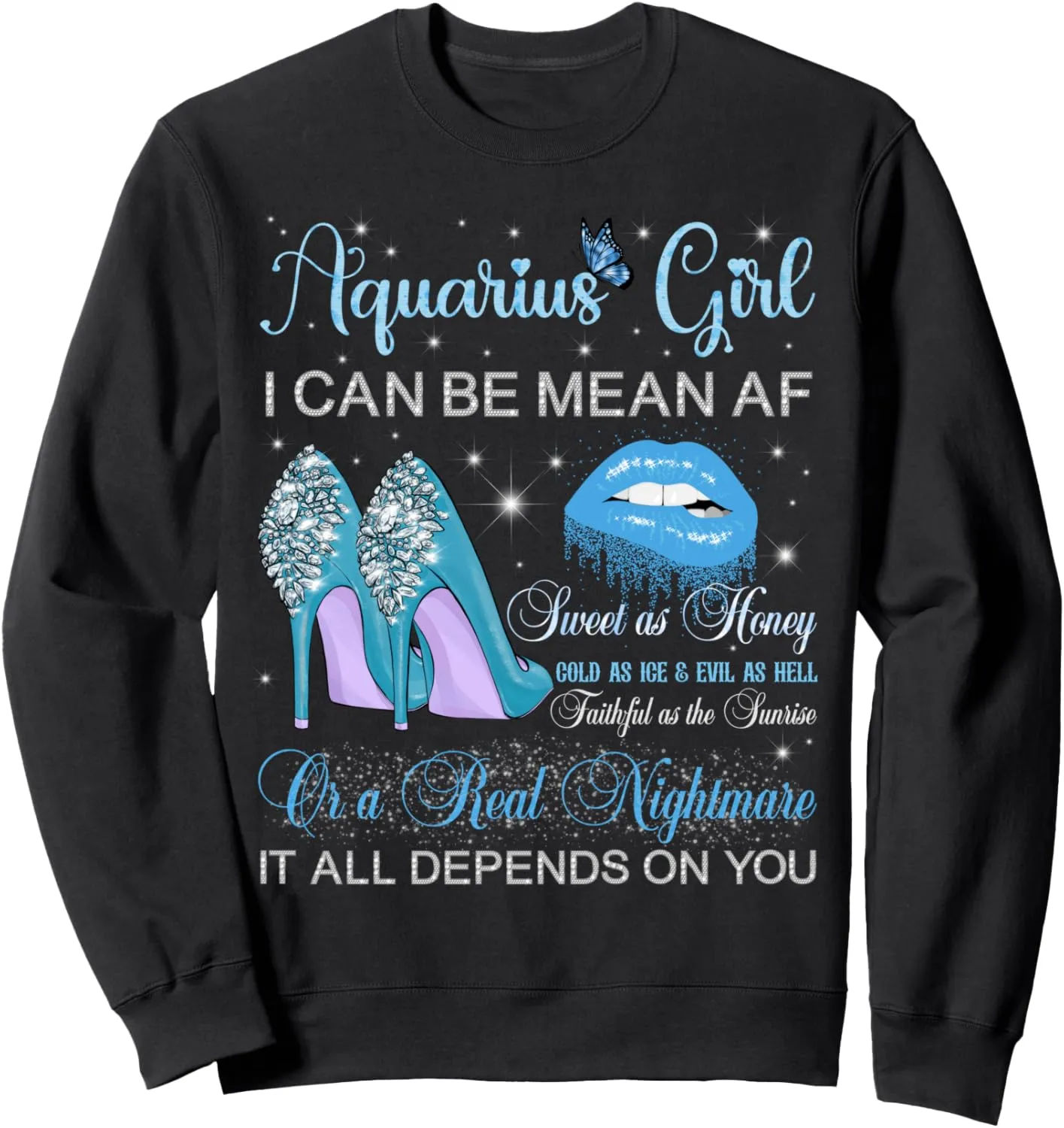 Aquarius Girl Birthday High Heels Dripping Lips Butterfly Sweatshirt