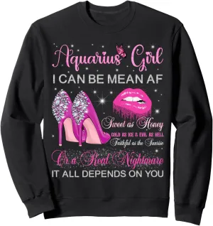 Aquarius Girl Birthday High Heels Dripping Lips Zodiac Sweatshirt