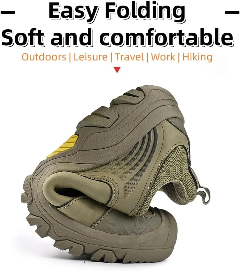 Asifn Mens Lightweight Hiking Shoes Outdoor Wearable Work Shoes Leather Breathable Sneakers Non-Slip Driving Shoes
