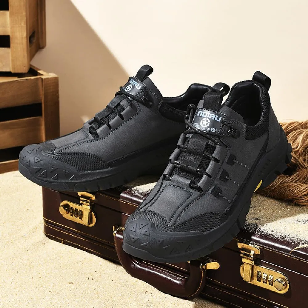 Asifn Mens Lightweight Hiking Shoes Outdoor Wearable Work Shoes Leather Breathable Sneakers Non-Slip Driving Shoes