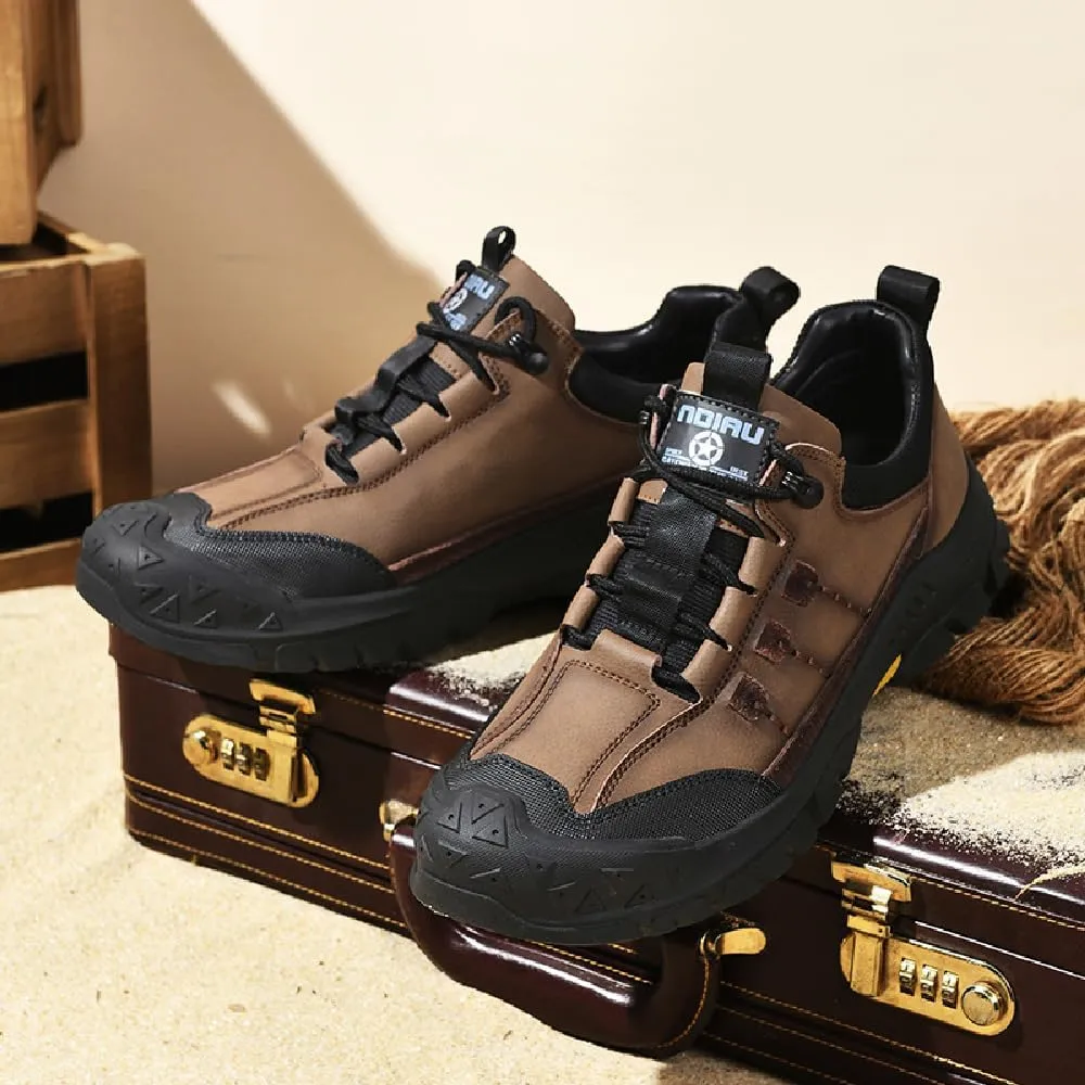 Asifn Mens Lightweight Hiking Shoes Outdoor Wearable Work Shoes Leather Breathable Sneakers Non-Slip Driving Shoes